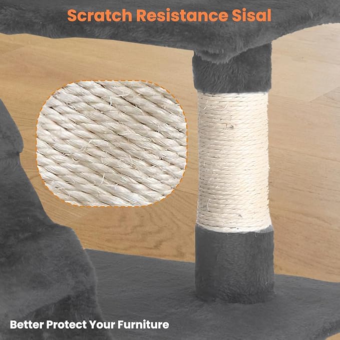 54.7 Inches Cat Tower for Indoor Cats, Multi-Level Cat Condos with Scratching Posts, Hanging Toys, Light Gray-PurrikoPets