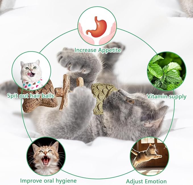 3 Pack Catnip Toys, Healthy Cat & Kitten Teeth Cleaning Dental Chew Toy, Contain Catnip, Natural Silvervine, and Gall Fruit, Interactive Cat Toys for Indoor Cats, are Edible for All Cats Breeds-PurrikoPets