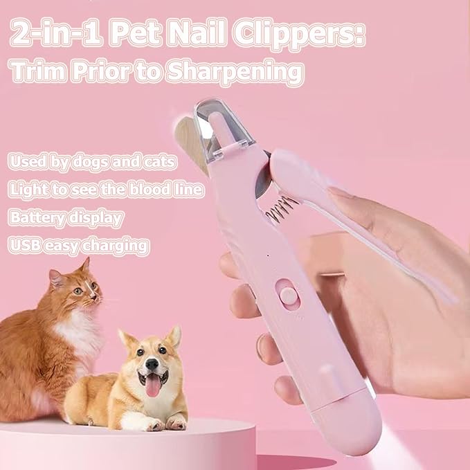 2 In 1 Pet Nail Clipper and Grinder, Professional Electric Rechargeable Pet Nail Fast Trimmer, Painless, Claw Care Grooming, Smoothing, Silent - Shockproof, For Small, Large Dogs & Cats, upgraded-PurrikoPets