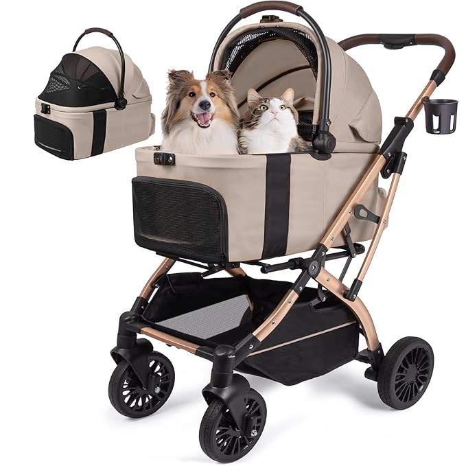 Dog Stroller, Cat Strollers, 5-in-1 Pet Stroller with Detachable Waterproof Carrier for Small/Medium Dogs Cats up to 55lbs, All-in-One Fold Without Detaching Carrier for Dogs Cats 10 lbs to 55 lbs-PurrikoPets