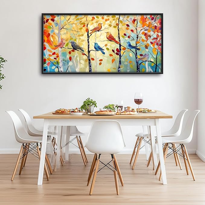 Extra Large Framed Abstract Bird Forest Wall Art,Colorful Birds Birch Tree Wall Decor Pictures for Living Room,Canvas Print Painting Modern Artwork Bedroom Office Bathroom Home Decor 60L x 30W-PurrikoPets