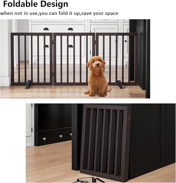 Dog Gates for Doorways Stair House Freestanding Pet Gates for Dogs Wooden Dog Gate with Support Feet Indoor Fence-PurrikoPets
