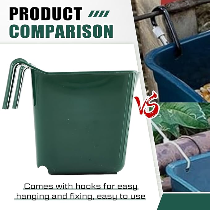 4 Pack 15 Quart Horse Feeders for Stall Hook Over Hanging Fence Hay Feeder Mountable Livestock Plastic Feed Bucket for Farm Stalls Pasture, Stable to Feed Horses Sheep Cattle Cows Etc(Green)-PurrikoPets