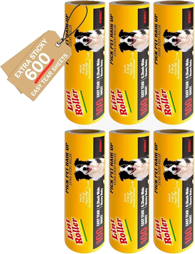 6.3" Large Surface Lint Roller Refills, Extra Sticky Roller for Clothing, Pet Hair, Furniture Cleaning, 6 Refills Total 600 Sheets-PurrikoPets