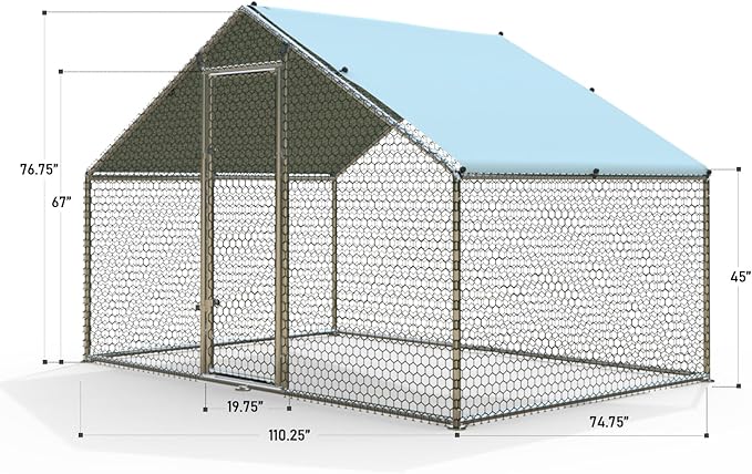 1.26’’ Large Metal Chicken Coop Walk in, Chicken Pen for Chickens, Outdoor Chicken Runs Coops Dog Kennel, Spire Roofed Chicken Runs for Yard with Anti-Ultraviolet Cover(9.8’Lx6.6’Wx6.4’H)-PurrikoPets