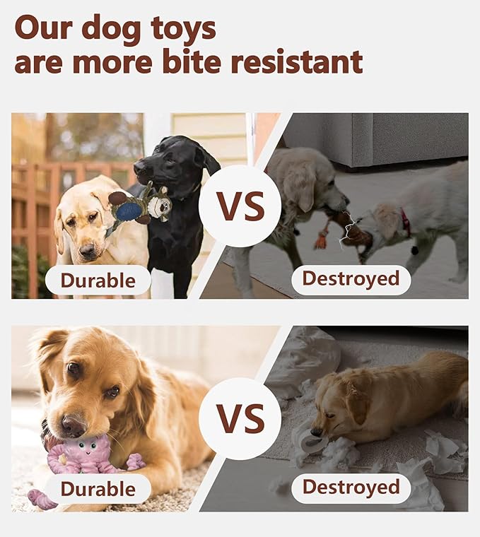 2Pack Dog Toys for Large Dog - Plush Squeaky Medium & Small Dog Toys - Stuffed Animals Puppy Toys - (Monkey+Octopus Pink)-PurrikoPets