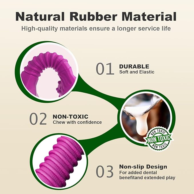 Dog Toys for Aggressive Chewers, Dog Toys for Medium Large Dogs, Natural Rubber Dog Chew Toys with Beef Flavor, Indestructible Chew Toys for Aggressive Chewers (Purple)-PurrikoPets