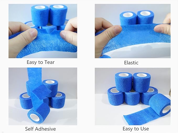 6 Pack 2" x 5 Yards Self Adhesive Bandage Wrap Breathable Cohesive Vet Wrap for Pets, Elastic Self-Adherent Tape for Sports, Wrist, Ankle (Blue)-PurrikoPets