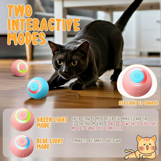 6 Pack Interactive Cat Ball Toy for Indoor Automatic Smart Rolling Ball with LED Light 2 Modes Electric Self Rolling Toy for Large and Small Puppy Kitten-PurrikoPets