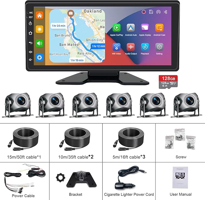6 Channel Backup Camera System,1080P Rearview Camera with Carplay & Android Auto,GPS Navigation, Touchable 11 inch Monitor & Loop Recording DVR car Stereo, for RV/Truck/Trailer Pickup,128GB Card-PurrikoPets