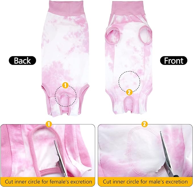 Dog Onesie Suit for Medium Large Dogs Recovery Suit Tie Dye Pajamasfor Abdominal Wounds,Shedding, Prevent Licking L Pink2-PurrikoPets