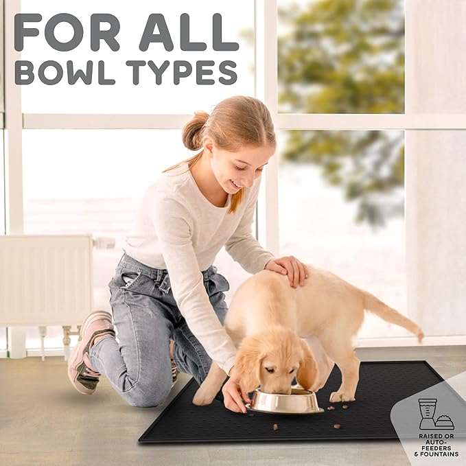 Dog Food Mat - 24x15” Large Silicone Pet Food Mat, Raised Edges for Food and Water Prevent Spill, Waterproof Cat Food Mat Protect Floors,Easy Clean Dog Bowl Mats for Food and Water-PurrikoPets