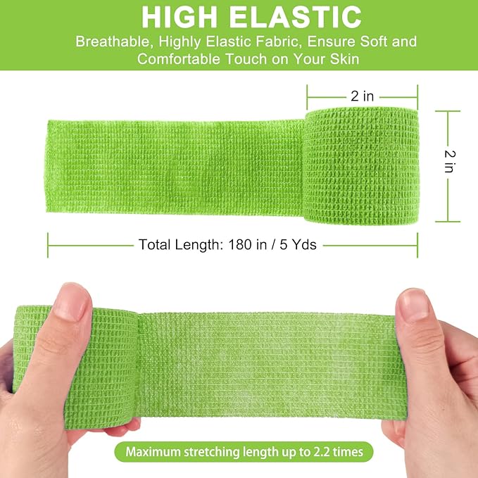 24 Pack Self Adhesive Bandage Wrap 2 Inch, Cohesive Medical Tape for Sports, Elastic Vet Wrap for Athletic, Ankle, Wrist Sprains, Pet First Aid-PurrikoPets