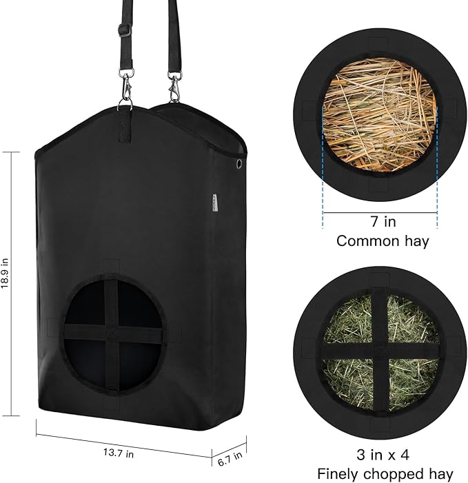3 Packs Goat Hay Feeder,Hay Bags for Goats,Horses,Sheep,Premium 600D Oxford Cloth,with Metal Fastener and Adjustable Open Feed Hole for Slow Feeding. (3 Black)-PurrikoPets