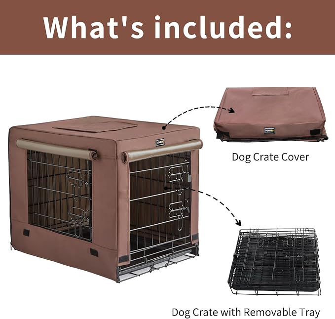 DONORO Dog Crates for Small Medium Size Dogs Indoor Double Door Dog Kennels & Houses for Puppy and Cats, Collapsible Metal Contour Dog Cages (Brown, 30.0" L x 19.0" W x 21.0" H)-PurrikoPets