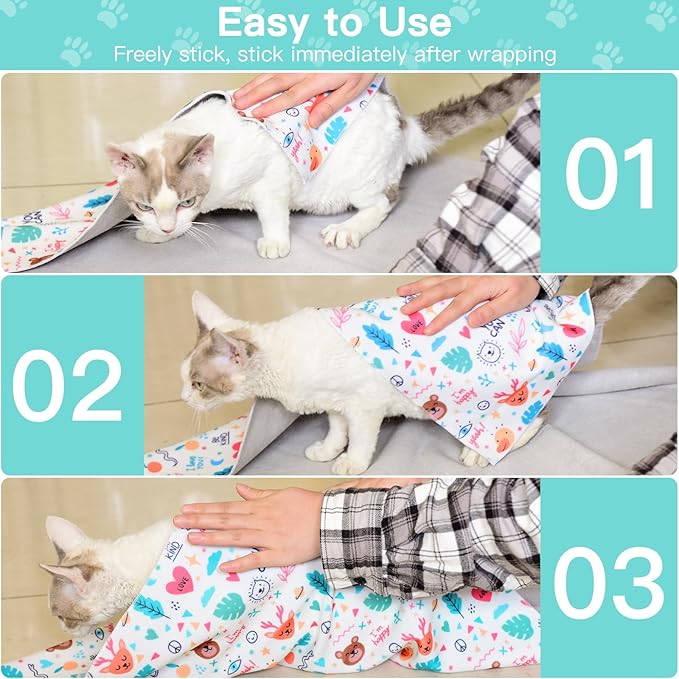 27.6" Cat Grooming Wrap, Cat Wrap for Cutting Nails, Self-Adherent Fabric Wrap for Cats, Cat Burrito Wrap Anti-Scratch, Anti-Escape, Multifunctional Swaddle Wrap Pet Tool (Orange Kitten, X Large)-PurrikoPets