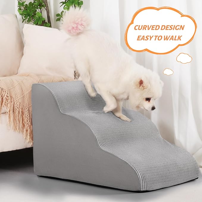 3-Step Dog Ramp and Stairs for Sofa and Chair - Non-Slip Sturdy Pet Steps for Small Dogs and Cats,15.7" H,Light Grey-PurrikoPets