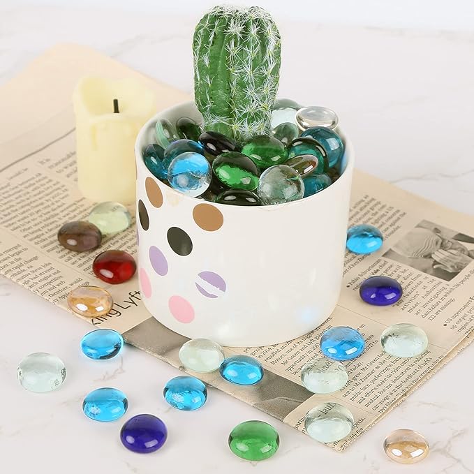 FUTUREPLUSX 1LB Multicolored Flat Glass Marbles, Mixed Mancala Stones Pebbles Flat Beads Mosaics Gemstones for Vase Filler Table Scatter Home Decor-PurrikoPets