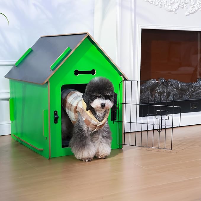 Dog House Indoor for Small Dogs or Cats, Cozy Wooden Design, Small Indoor Bed House, with Air Vents and Elevated Floor Warm Dog Cave (Green)-PurrikoPets