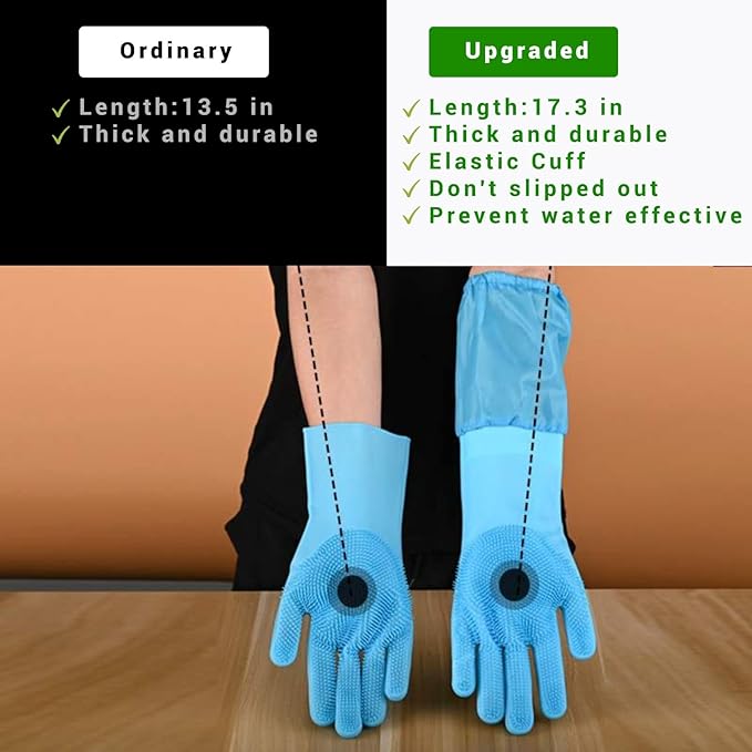 Dog Washing Gloves, Pet Grooming Gloves with Soft Brushes, Bathing and Massaging for Dogs and Cats, Silicone Heat Resistant Cleaning Gloves with High-Density Teeth (Blue)-PurrikoPets