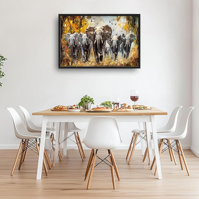 Extra Large Elephant Framed Wall Art for Living Room,Oversized Elephants Wild Animal Pictures Wall Decor,Forest Landscape Canvas Print Painting Modern Artwork Bedroom Office Bathroom 36L" x 24W"-PurrikoPets