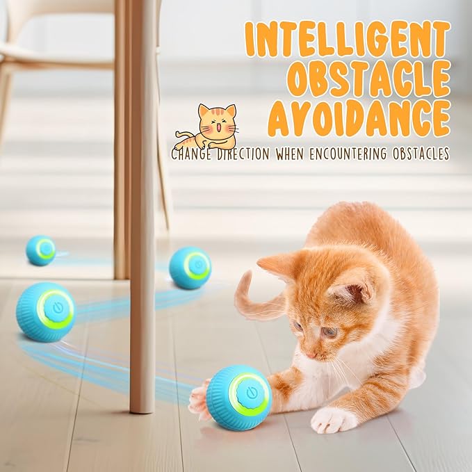 6 Pack Interactive Cat Ball Toy for Indoor Automatic Smart Rolling Ball with LED Light 2 Modes Electric Self Rolling Toy for Large and Small Puppy Kitten-PurrikoPets