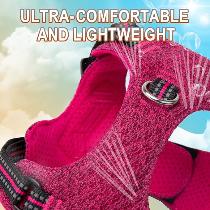 Dog Harness Step in Dog Vest Harness, Reflective Adjustable Puppy No Pull Harness Breathable Soft for Small and Medium Dogs Cats, Pink/Black, XXS-PurrikoPets