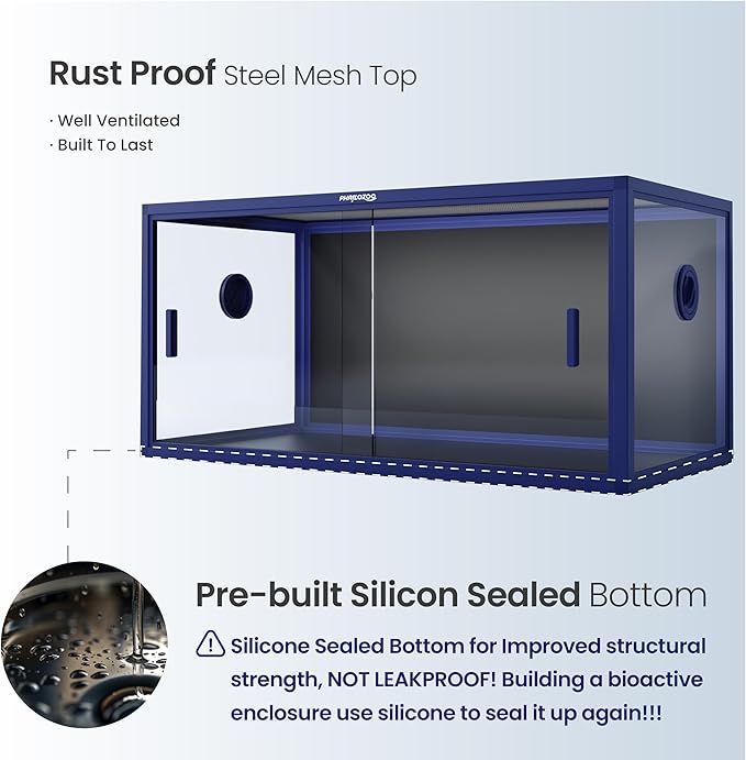50 Gallon Bearded Dragon Tank, Reptile Enclosure for Easy Maintenance, Front Opening Reptile Tank with Top Screen Ventilation & Glass Sliding Door 36''x18''x18''-PurrikoPets