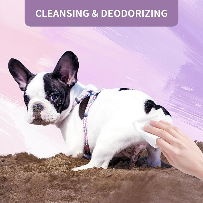 100 PCS Dog Wipes for Paws and Butt Hypoallergenic Pets Cleansing & Deodorizing Anal Gland Hygienic Puppy Wipes for Dogs Face and Body Wipes Cleaning Fur Doggie Wipes Doggy Wipes (Lavender)-PurrikoPets