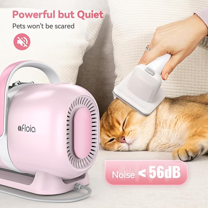 Afloia 6-in-1 Dog Grooming Kit, Pet Grooming Vacuum for Shedding, Dog Hair Vacuum with Clipper Nail Trimmer Grinder, Pet Brush Groomer at Home, Low Noise Cats Hair Remover, 1.5L Dust Cup, Pink-PurrikoPets
