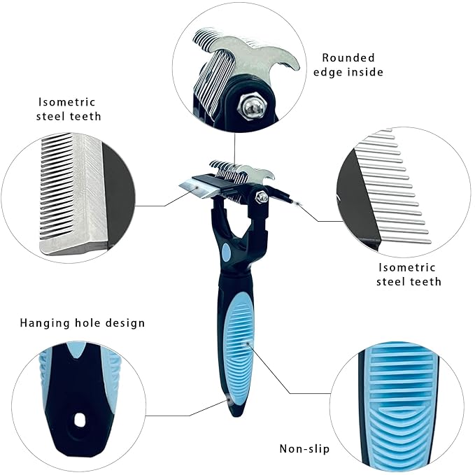 3-in-1 Pet Grooming Brush for Dogs & Cats – Double Sided Deshedding Tool with Stainless Steel Teeth, Detangler Comb & Undercoat Rake | Ergonomic Handle for Matted Fur Removal, Safe for Long/Short Hair-PurrikoPets