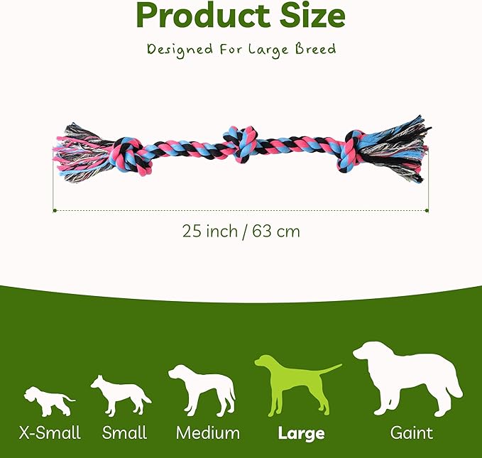 Dog Rope Toy for Large Dogs, Heavy Duty Chew Toys for Aggressive Chewers, Indestructible Durable Cotton Tug of War Rope Toys for Medium to Large Breed Teeth Cleaning-PurrikoPets