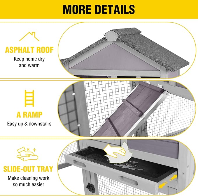 Aivituvin Rabbit Hutch Indoor Bunny Cage Outdoor with Run Chicken Coop Guinea Pig House with Waterproof Asphalt Roof,No Leakage Pull Out Tray-PurrikoPets