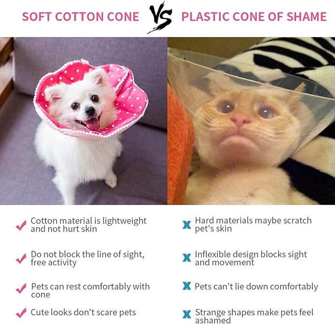 Adjustable Dog Cat Cone,Soft Recovery Cat Cone Collar,Dog Protective Collar for Cats and Puppy Surgery,Pink,Small-PurrikoPets