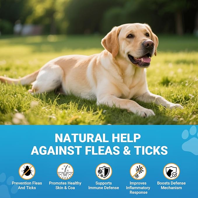 Flea and Tick Prevention for Dogs, 180 Soft Chews Natural Dog Flea and Tick Chewables Oral Flea Supplement for Dogs, Puppy Flea Support - All Breeds & Ages - Chicken Flavor-PurrikoPets