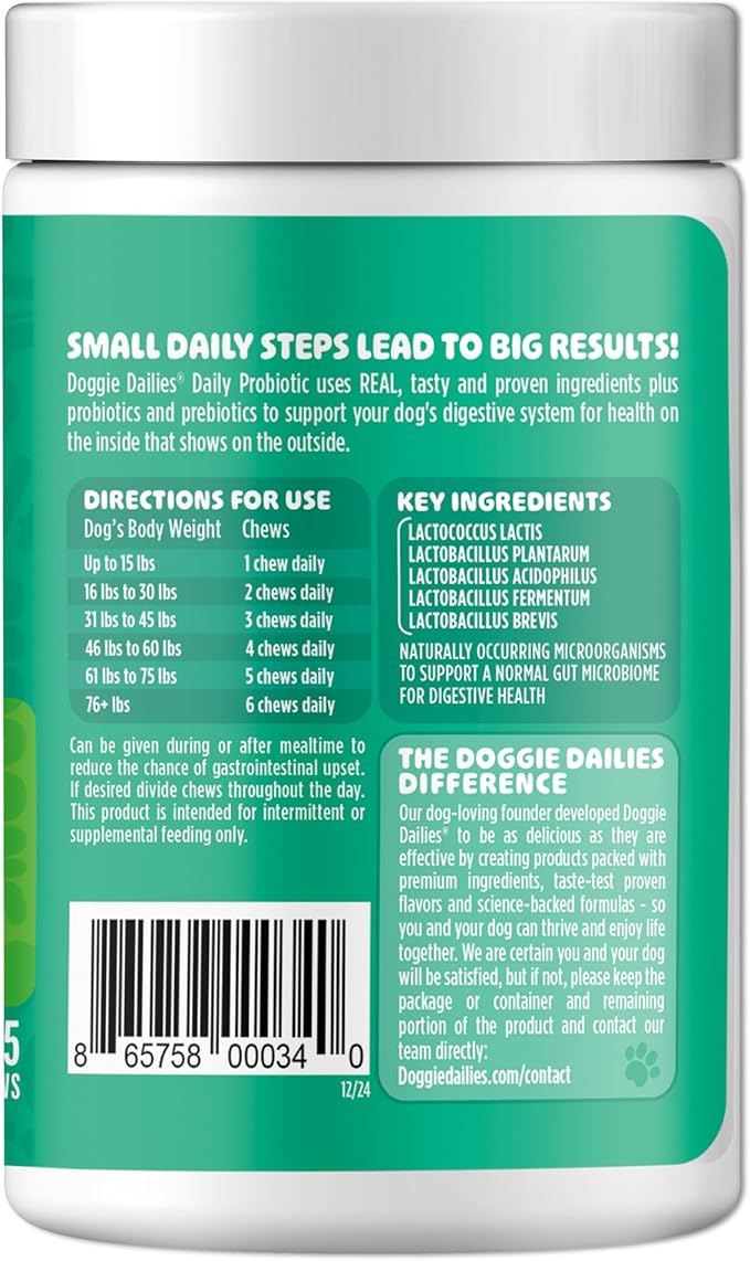 Doggie Dailies Probiotics for Dogs - Advanced Dog Probiotics with Prebiotics - Promotes Digestive Health - Supports Immune System and Overall Health (Pumpkin) 225 Soft Chews-PurrikoPets