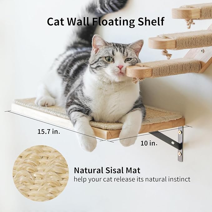 FUKUMARU Cat Wall Furniture, 3 Pack Cats Walls Shelves Set, Solid Rubber Wood Kitten Shelf for Sleeping, Playing, Climbing and Lounging-PurrikoPets