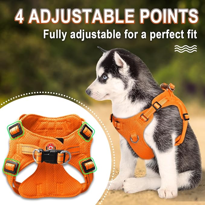 Dog Harness Step in Dog Vest Harness, Reflective Adjustable Puppy No Pull Harness Breathable Soft for Small and Medium Dogs Cats, Orange, S-PurrikoPets