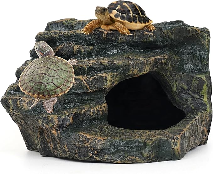 Gecko Tank Acccessories, Turtle Tank Accessories, Perfect Tortoise Hide Fish Tank Decor for Betta, Fish, Snake Hide, Professional Turtle Basking Platform (Medium)-PurrikoPets