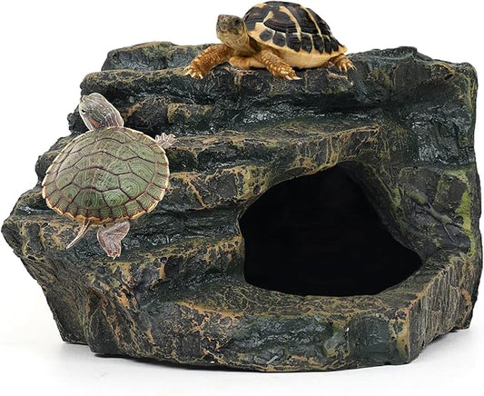 Gecko Tank Acccessories, Turtle Tank Accessories, Perfect Tortoise Hide Fish Tank Decor for Betta, Fish, Snake Hide, Professional Turtle Basking Platform (Medium)-PurrikoPets