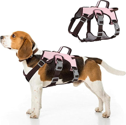 Escape Proof Dog Harness, No Pull Reflective Adjustable Vest with Easy Control Lift Handle, No Choke Soft Padded Breathable Full Body Pet Harness for Walking Hiking and Training (Pink, Small)-PurrikoPets