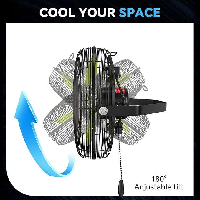 12 IN High Velocity Wall Mount Fan, 3 Speed Industrial Wall Fan with Sealed Motor, 2500 CFM Adjustable Air Circulator for Garage, Commercial, Greenhouse, Warehouse & Gazebo Use, UL Listed-PurrikoPets