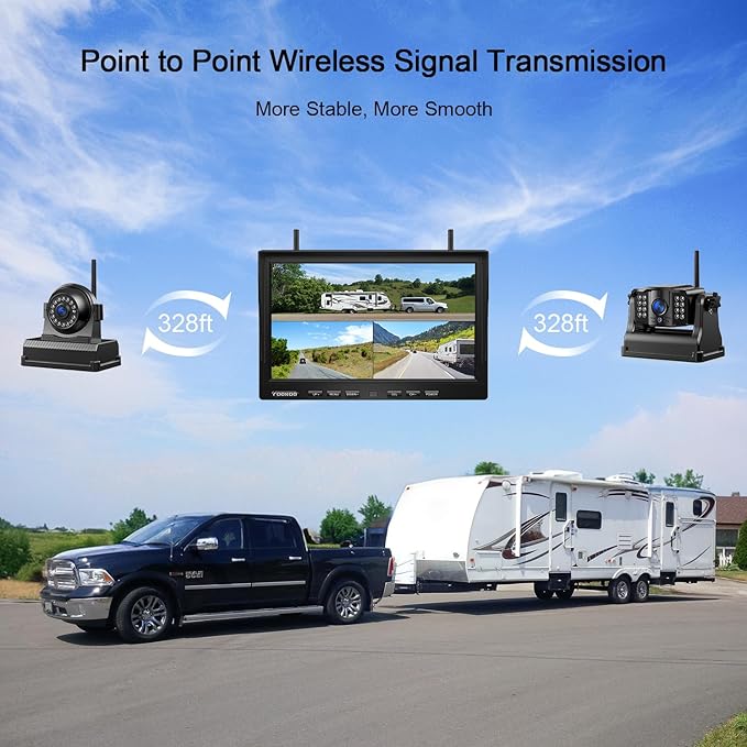 Fookoo HD 10" Magnetic Wireless Backup Camera,10" IPS Split Screen Monitor, Rechargeable 2 Side View 1 Rear View Cameras,Low Consumption 1-Min Install No Drilling Recording for Trailer Truck DCX103-PurrikoPets