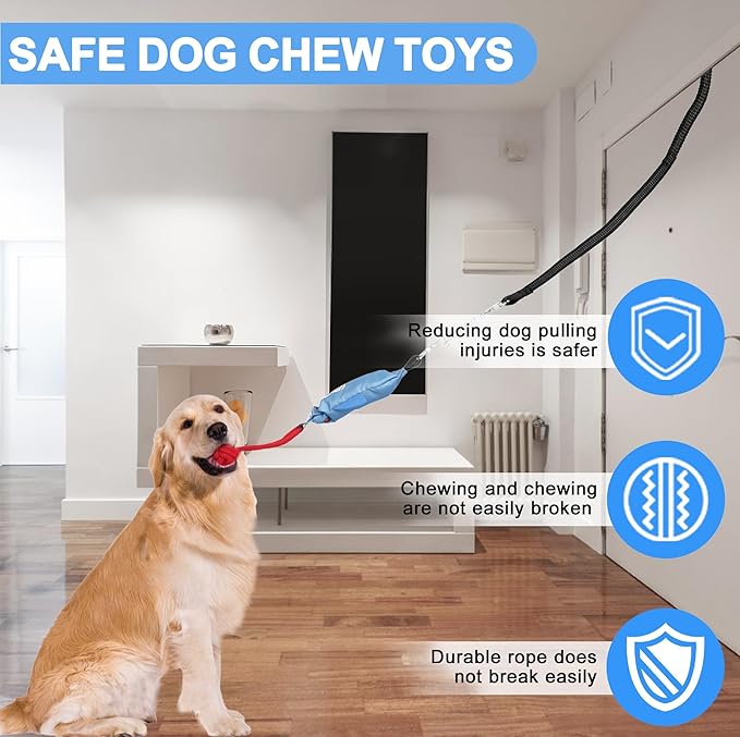 Dog Tree Tug of War Toy with Handles,Tethered Tug of War Outdoor Toy with Squeaky Self Play for Aggressive Chewers, Durable Bungee Cord with Chew Ball-PurrikoPets