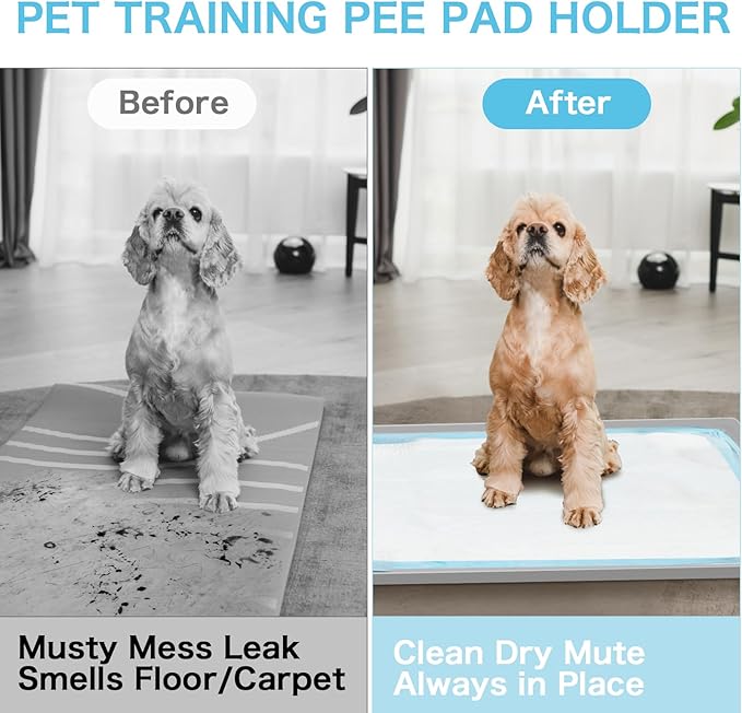 Dog Pee Pad Holder Tray, Non-Slip Puppy Pee Pad Holder, Fits Up to 35" X 24" Training Pads, High Edge Easy to Change Pee Pad Tray,Mat Fit Disposable and Washable Pee Pads-PurrikoPets