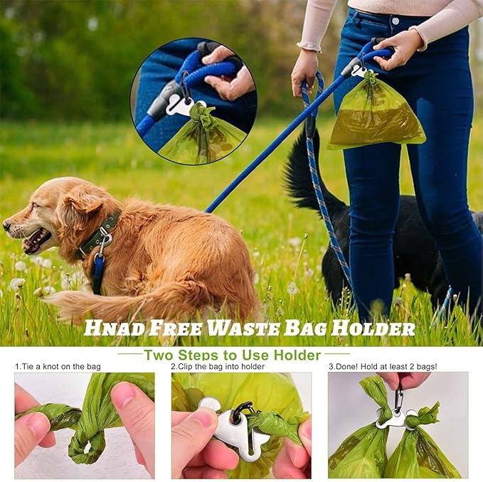 Dog Poop Bag Holder for Leash Attachment - Waste Bag Dispenser for Leash - Fits Any Dog Leash - Portable Set with Hand Free Holder Metal Carrier, Black Round Shape-PurrikoPets