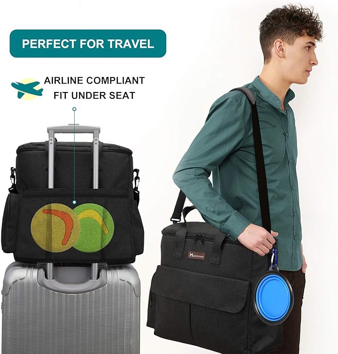 Dog Travel Bag by Modoker - Dog Travel Kit for a Weekend Away Set Includes Pet Travel Bag Organizer for Accessories, 2 Collapsible Bowls, 2 Travel Food Container (Black)-PurrikoPets