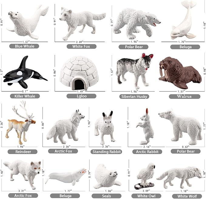 18pcs Arctic Animal Figures, Realistic Arctic Animals Toy Figurines Set with Arctic Fox Wolf Polar Bear Reindeer Figures for Kids, Miniature Toys Cake Topper Birthday Gift-PurrikoPets