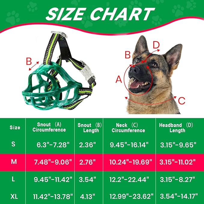 Dog Muzzle, Basket Muzzle for Small Medium Large Dogs, Anti-Biting and Chewing, Lightweight & Sturdy Cage Design, Allows Panting & Drinking, Ideal for Grooming & Training(Green Size M)-PurrikoPets