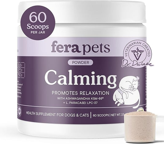 Fera Pets Calming Supplement for Dogs & Cats with Probiotics, L-Theanine, and Ashwagandha - Supports Anxiety Relief - Promotes Relaxation - 60 Scoops-PurrikoPets